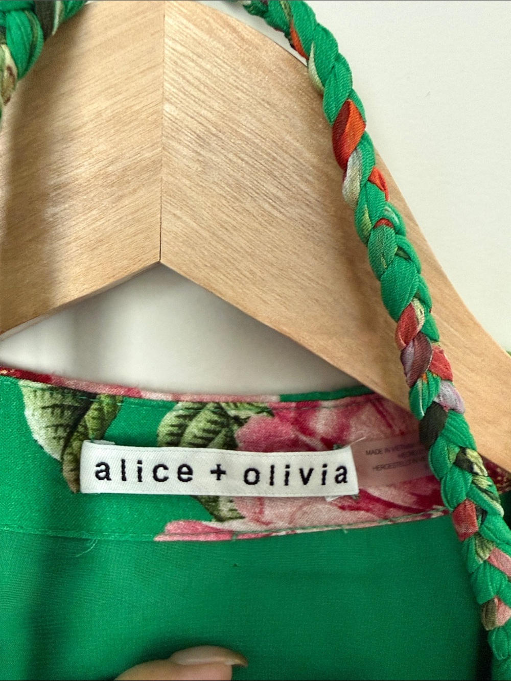 alice + olivia Emerald Green Dress with Braided Multicolor Strap
